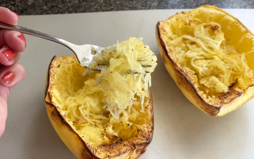 forkful of cooked spaghetti squash 