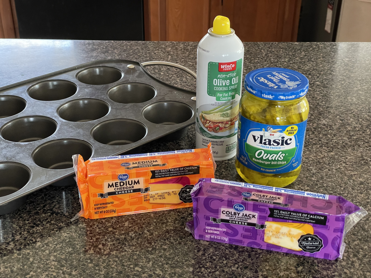 cheese pickle chips ingredients on countertop