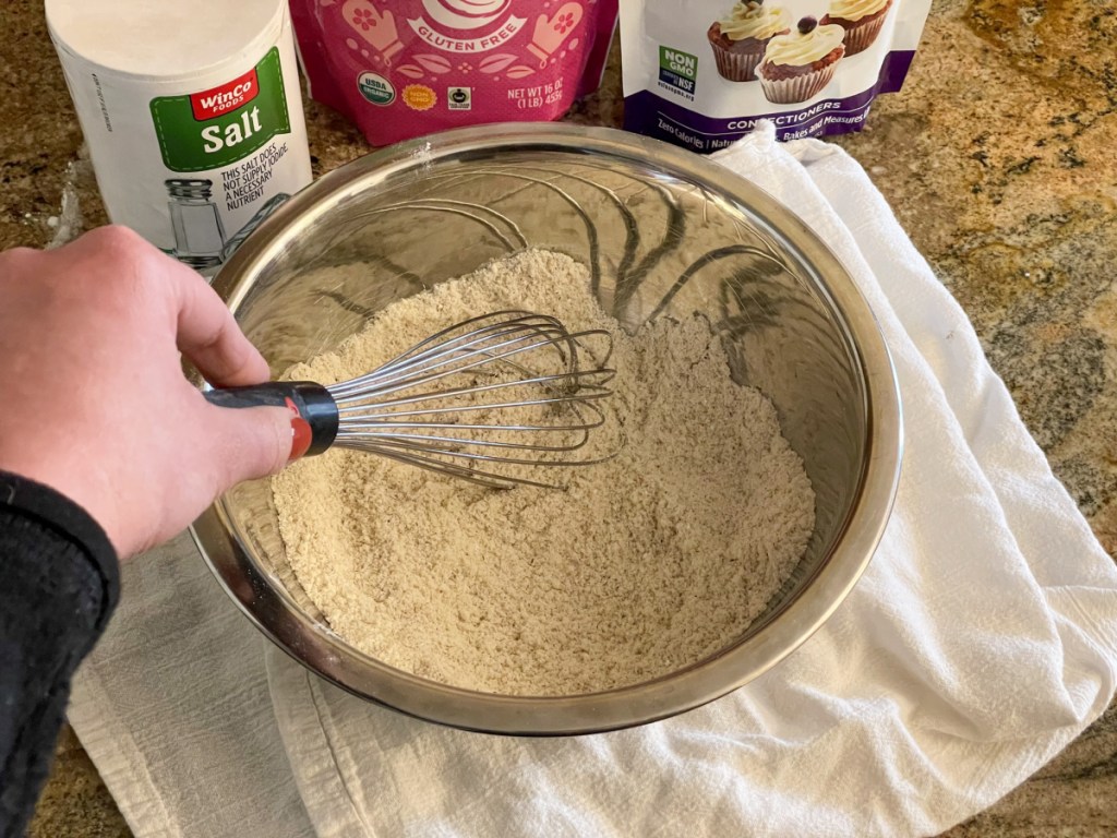 mixing dry ingredients in a bowl