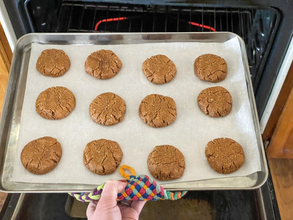 baked cookie butter cookies on baking sheet 