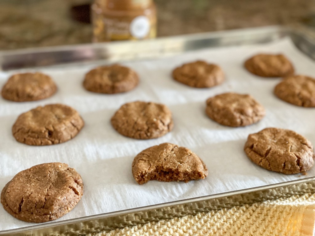 cookie butter cookies on a baking sheet 