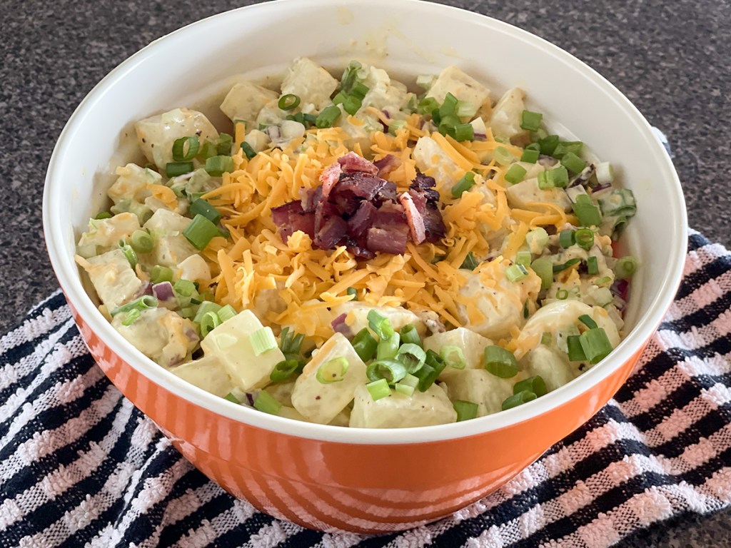 bowl of loaded jicama potato salad 