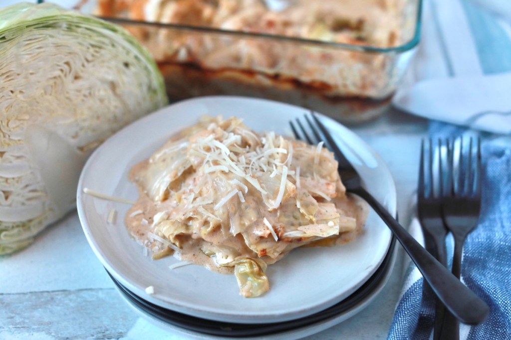 scalloped cabbage served on a plate