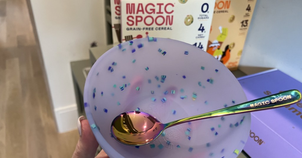 holding Magic Spoon cereal bowl 