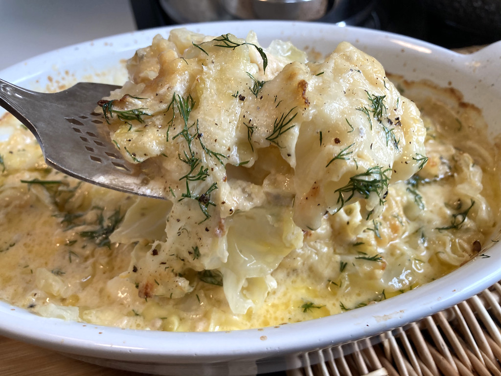 Keto Scalloped Cabbage with Three Cheeses