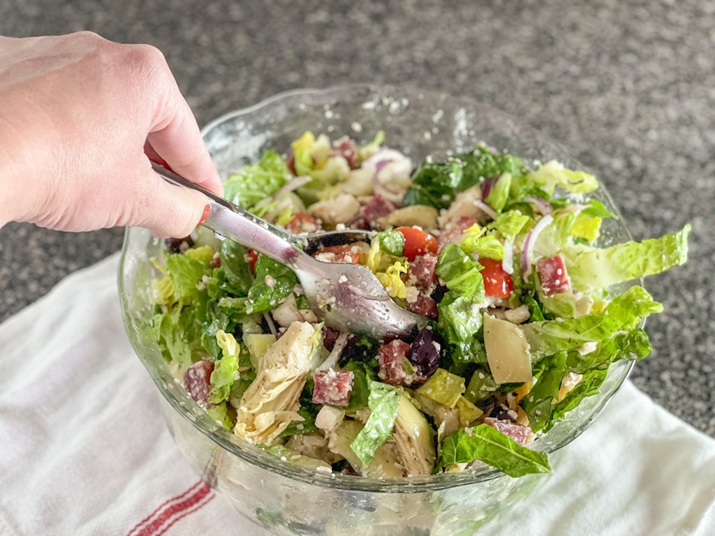 tossing keto antipasto salad 