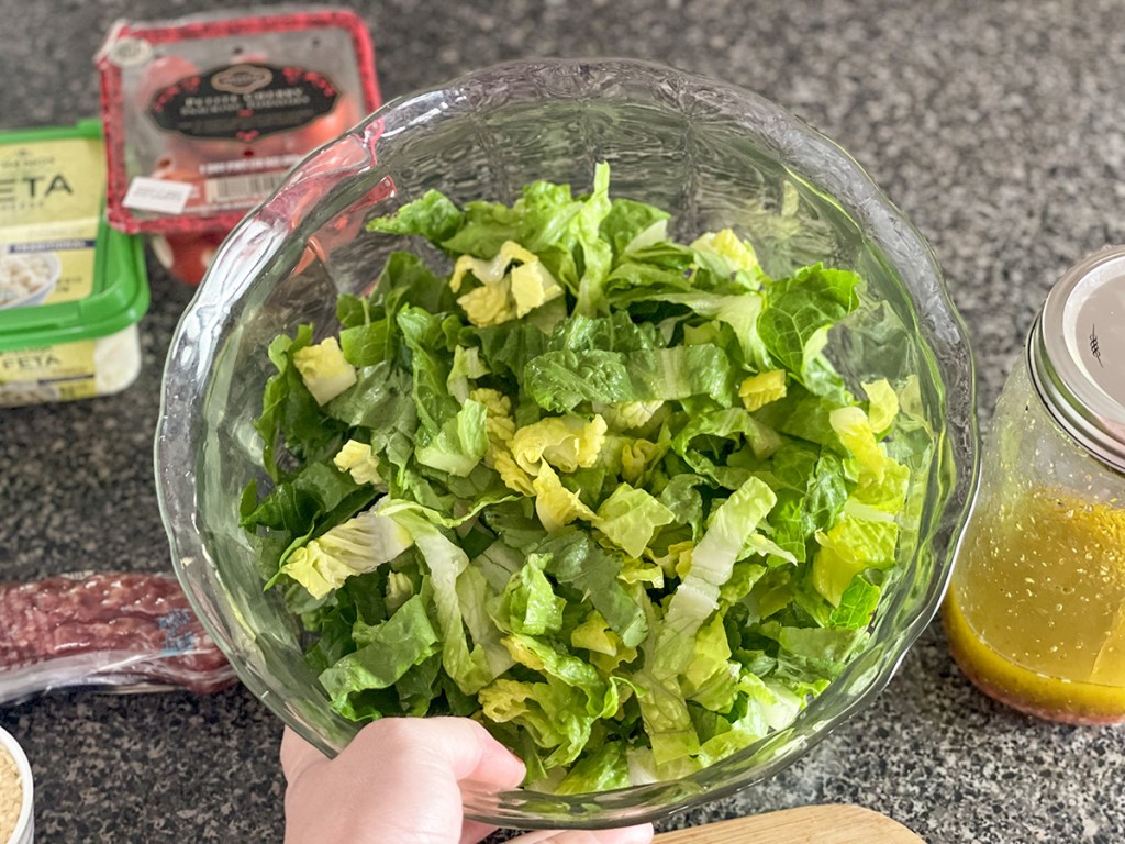 chopped romaine in a bowl