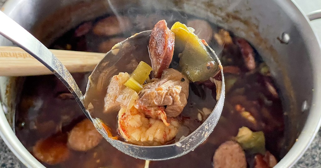 scoop of keto gumbo close up 