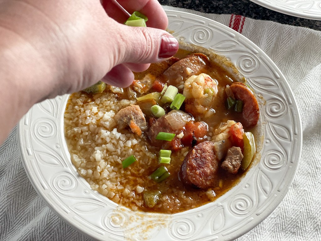 adding green onions to keto gumbo