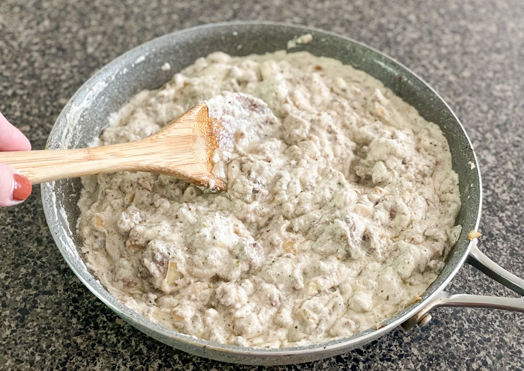 ground beef and ricotta mixture in a skillet 