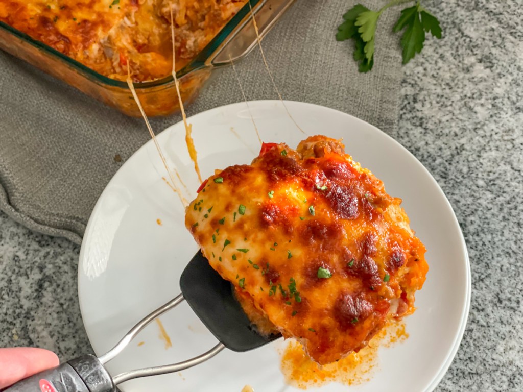 dishing up spaghetti squash casserole