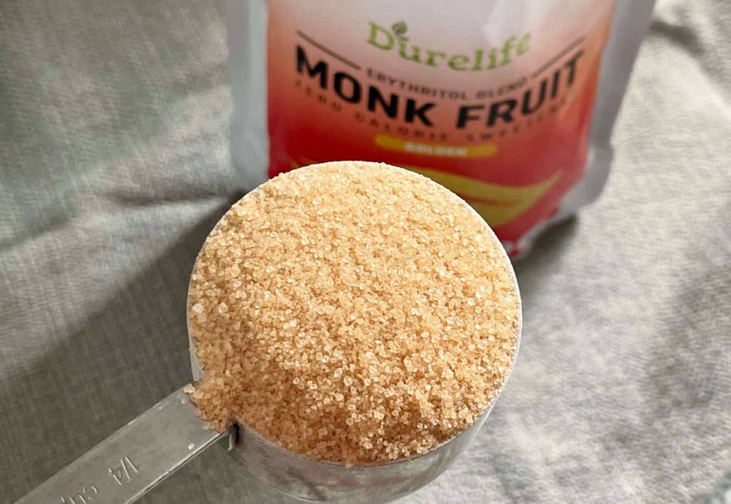 durelife keto monk fruit golden sweetener in measuring cup