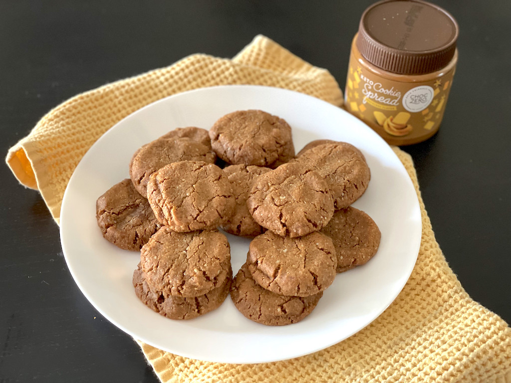 keto cookie butter cookies on plate with ChocZero spread