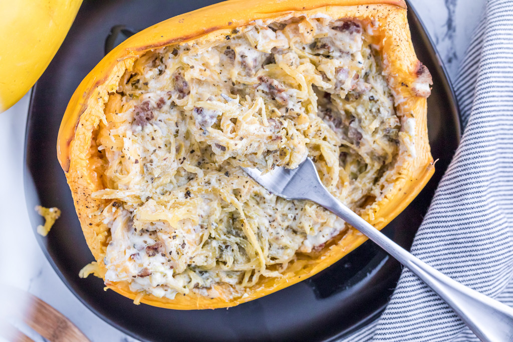 air fryer spaghetti squash with creamy sauce 