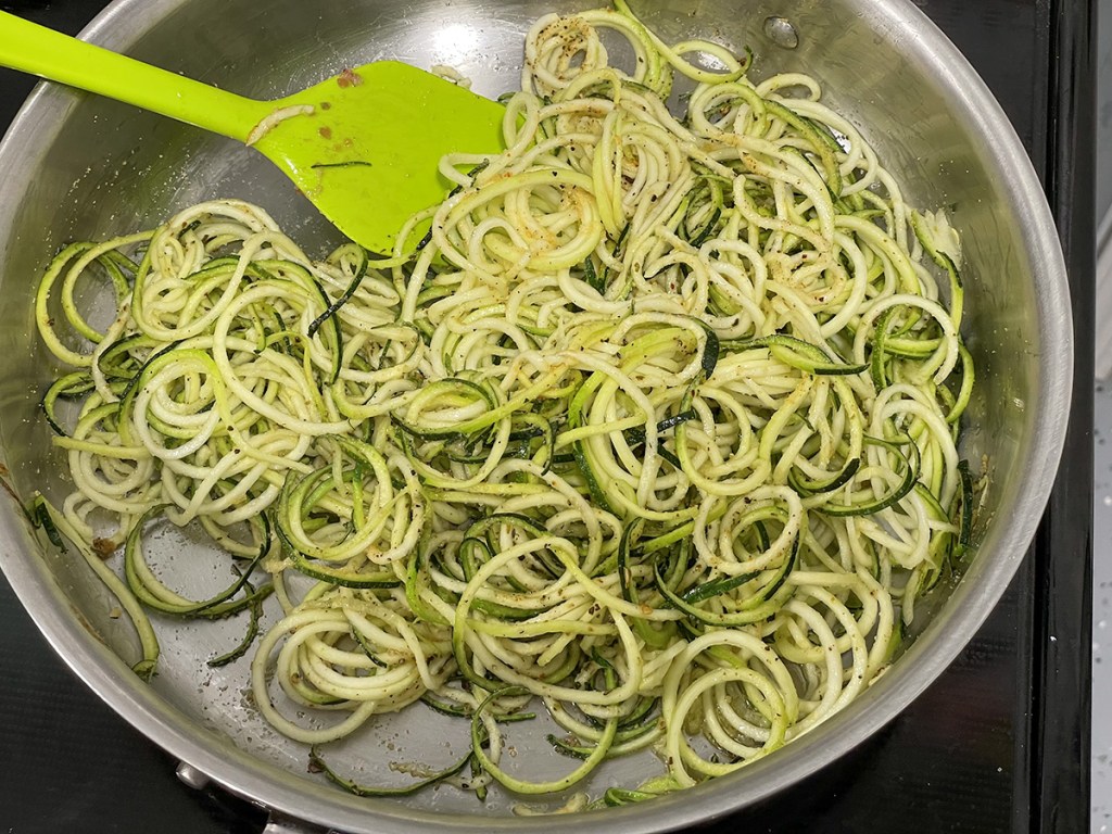 sautéing zoodles 