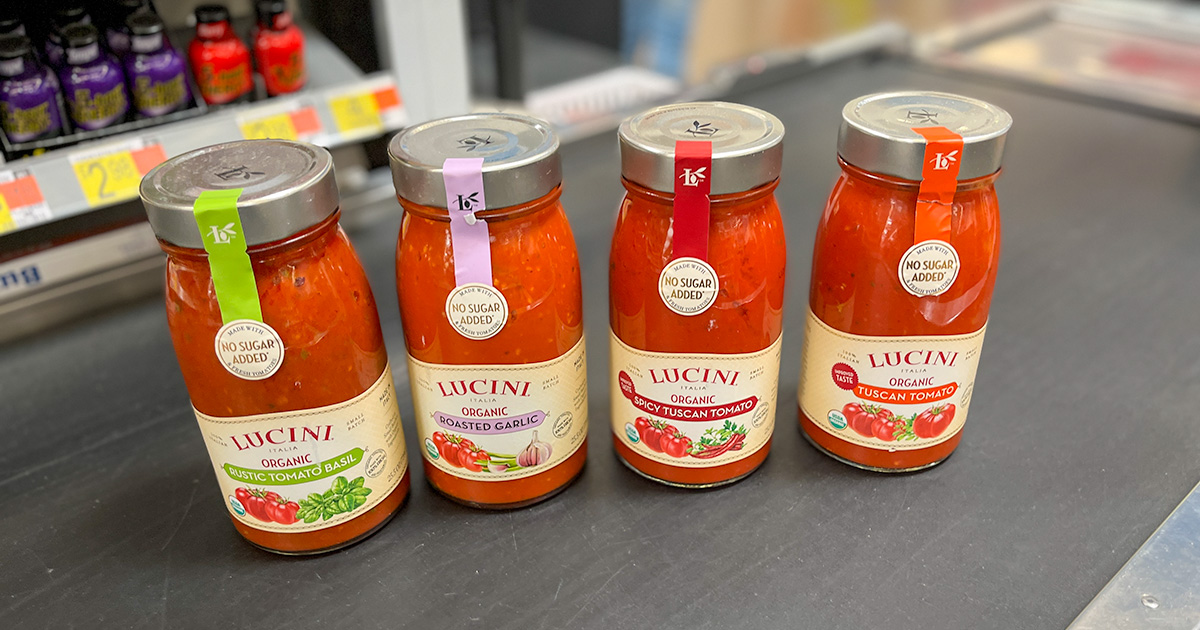 lucini pasta sauces at Walmart checkout