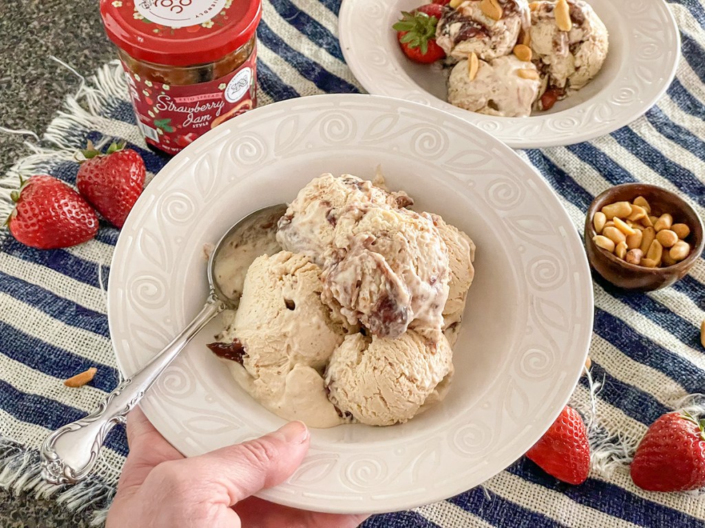 bowl of peanut butter and jelly ice cream