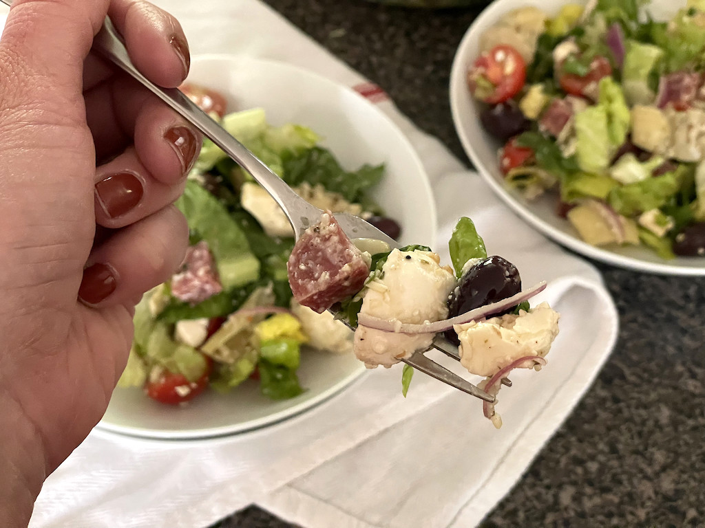 antipasta salad on fork 