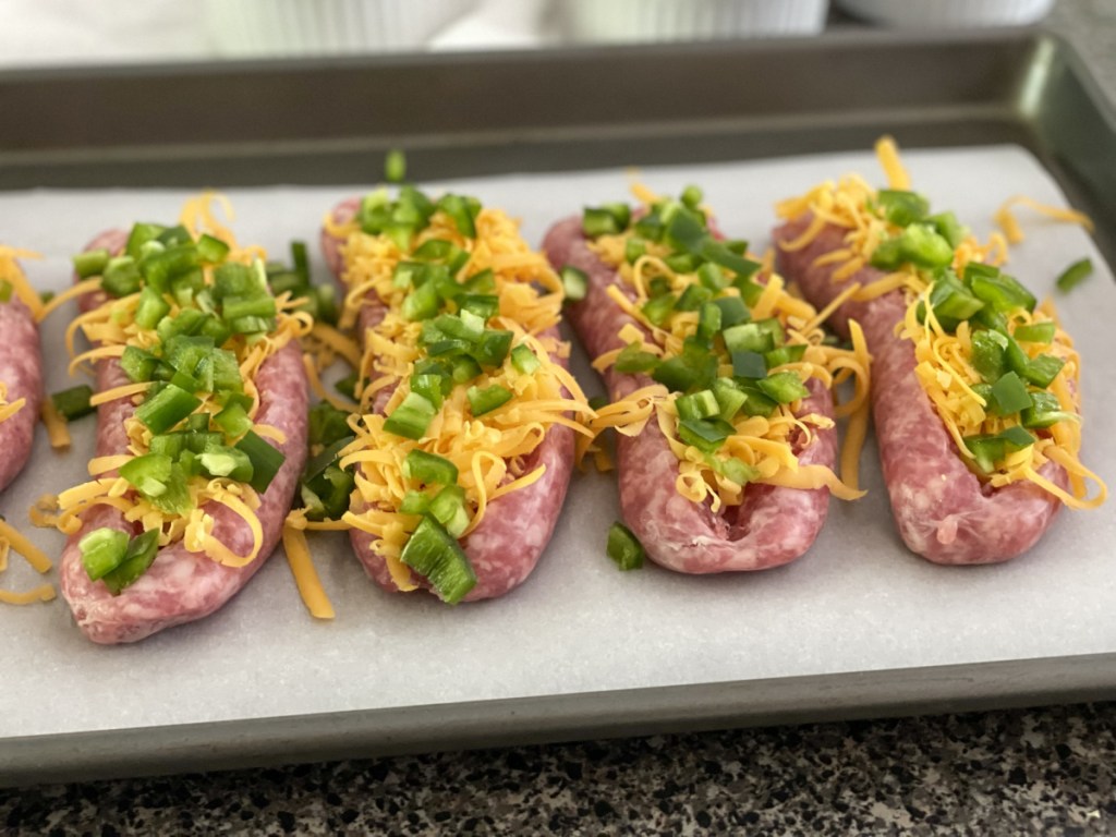 stuffed sausage with cheese and jalapeños 