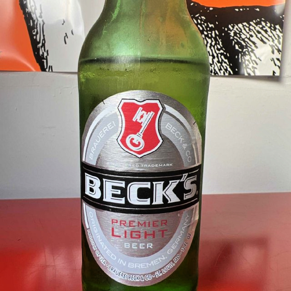 A bottle of lower carb Beck's Premier Light Beer