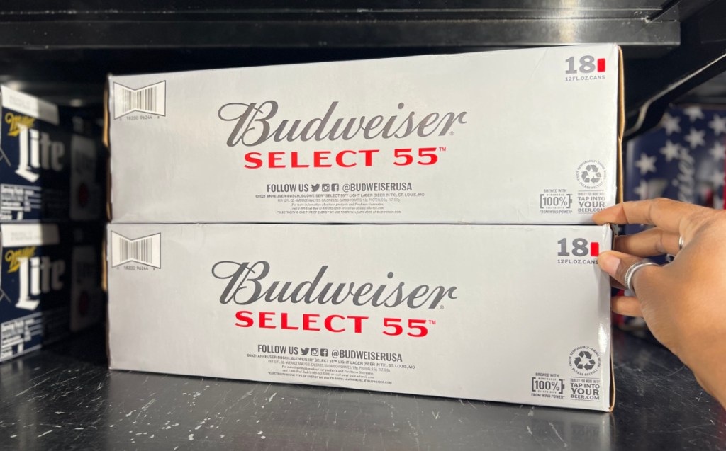 Cases of Budweiser Select 55, a very low carb and keto beer