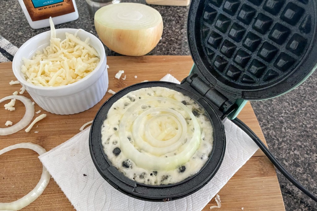 onion rings in mini waffle maker