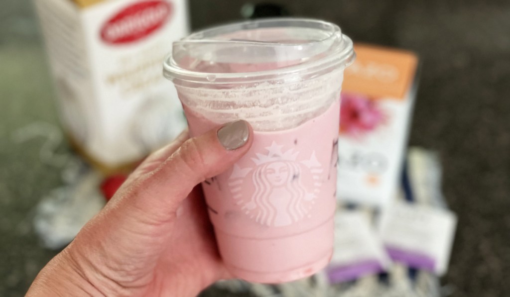 Miniature Starbucks Paper Bag and 2 Pcs Ice Stawberry Milkshake