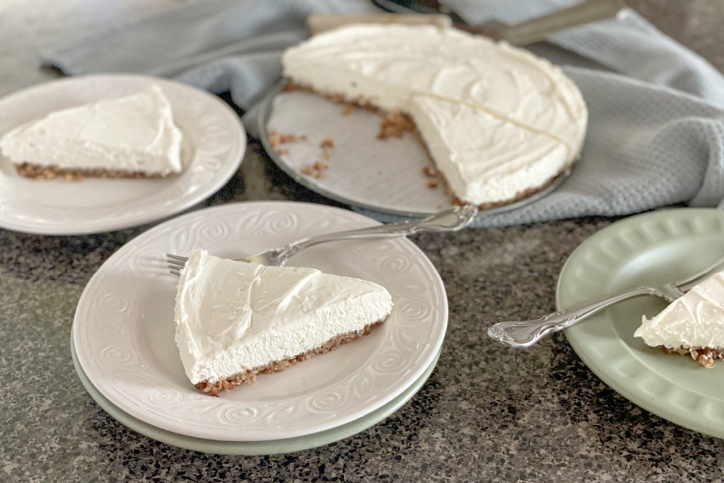 plated slice of no-bake keto cheesecake