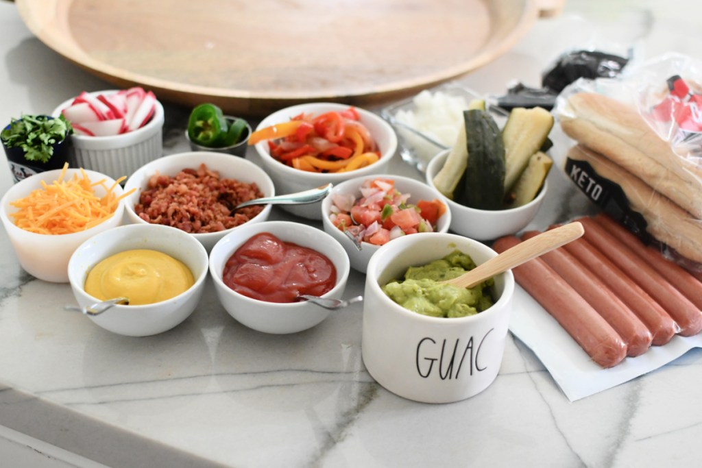 counter with keto toppings and condiments
