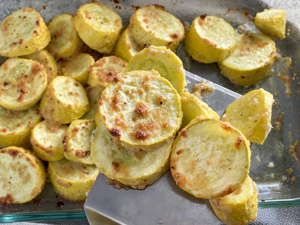 spatula of Garlic roasted yellow squash