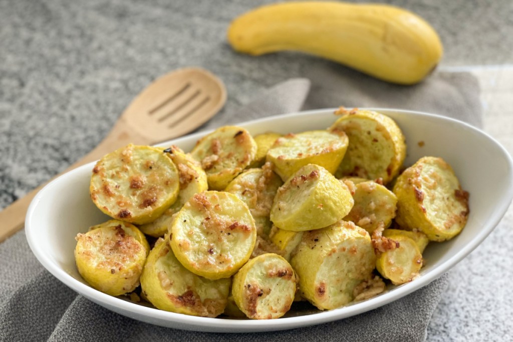 bowl of Garlic roasted yellow squash 