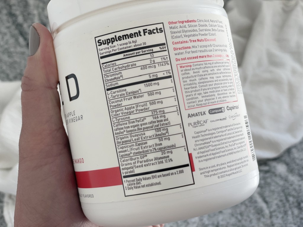 Kaged Clean Burn Powder nutrition label