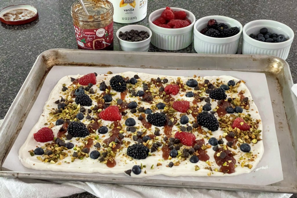 Keto Frozen Greek Yogurt Bark assembled