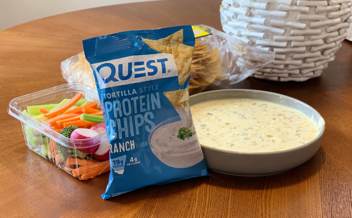 Quest chips with keto queso dip