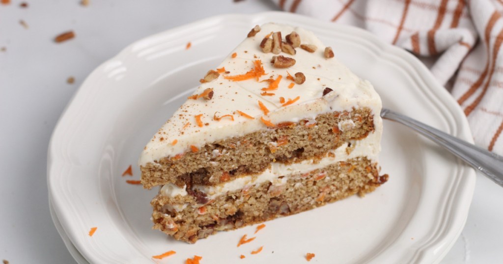 keto carrot cake slice plated