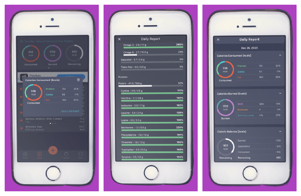 Screenshots from Cronometer, one of the best keto apps