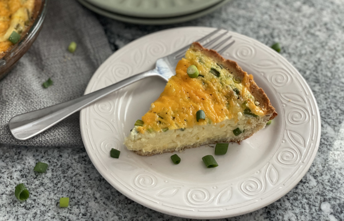 keto quiche on a plate with a fork