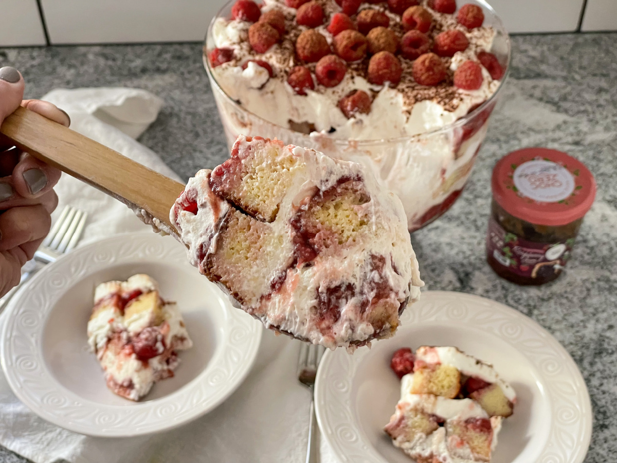spoonful of raspberry keto trifle 
