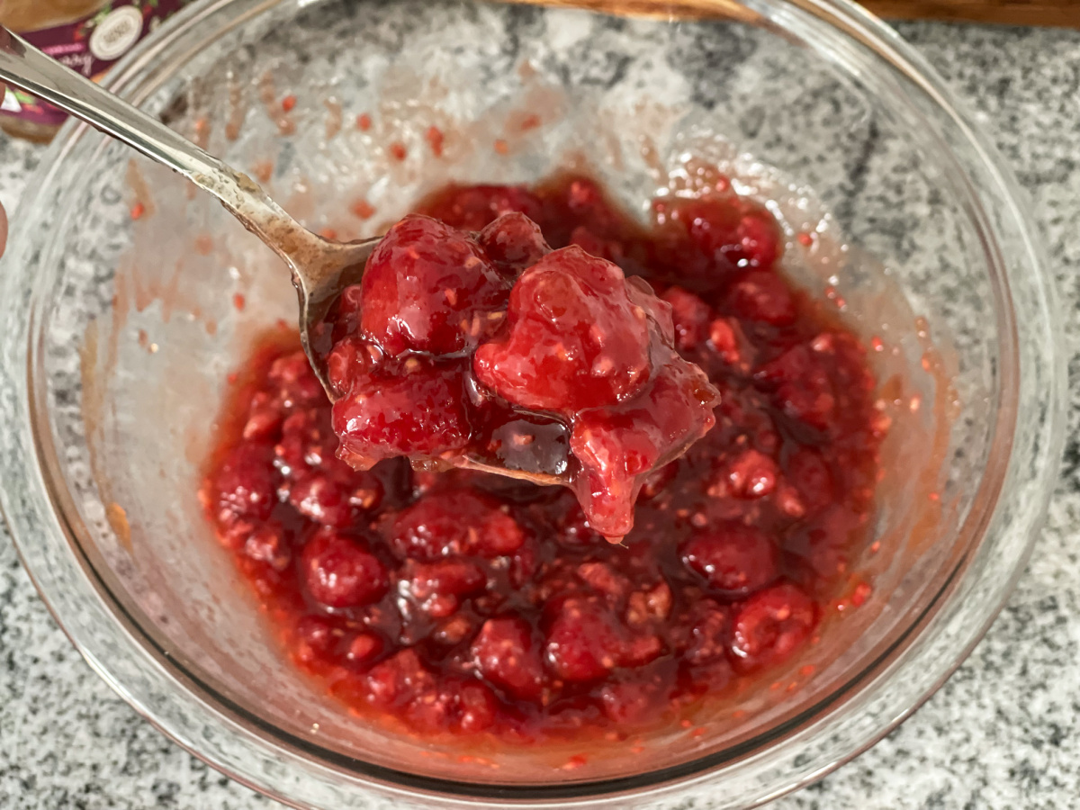 choczero raspberry jam mixed with fresh raspberries
