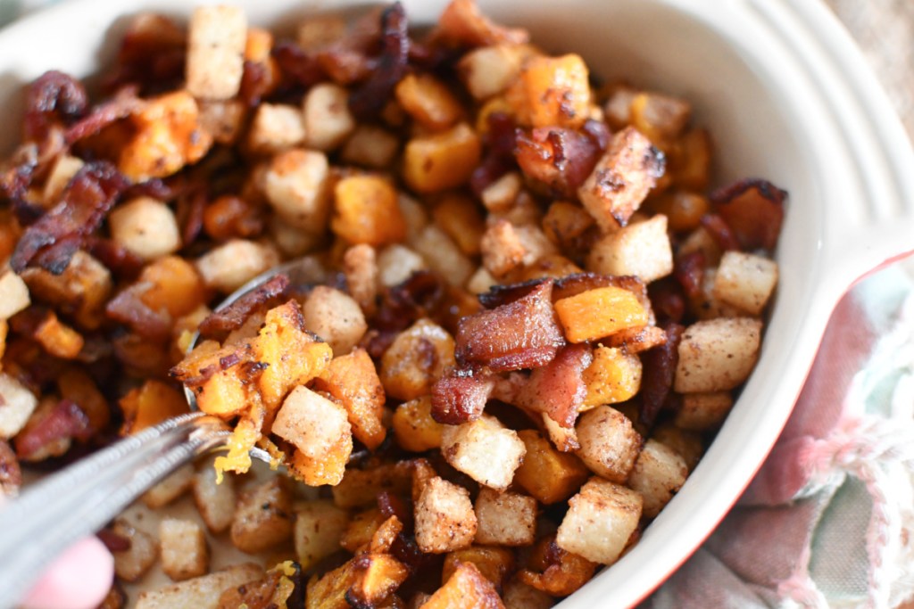 casserole dish with keto roasted butternut squash after cooking