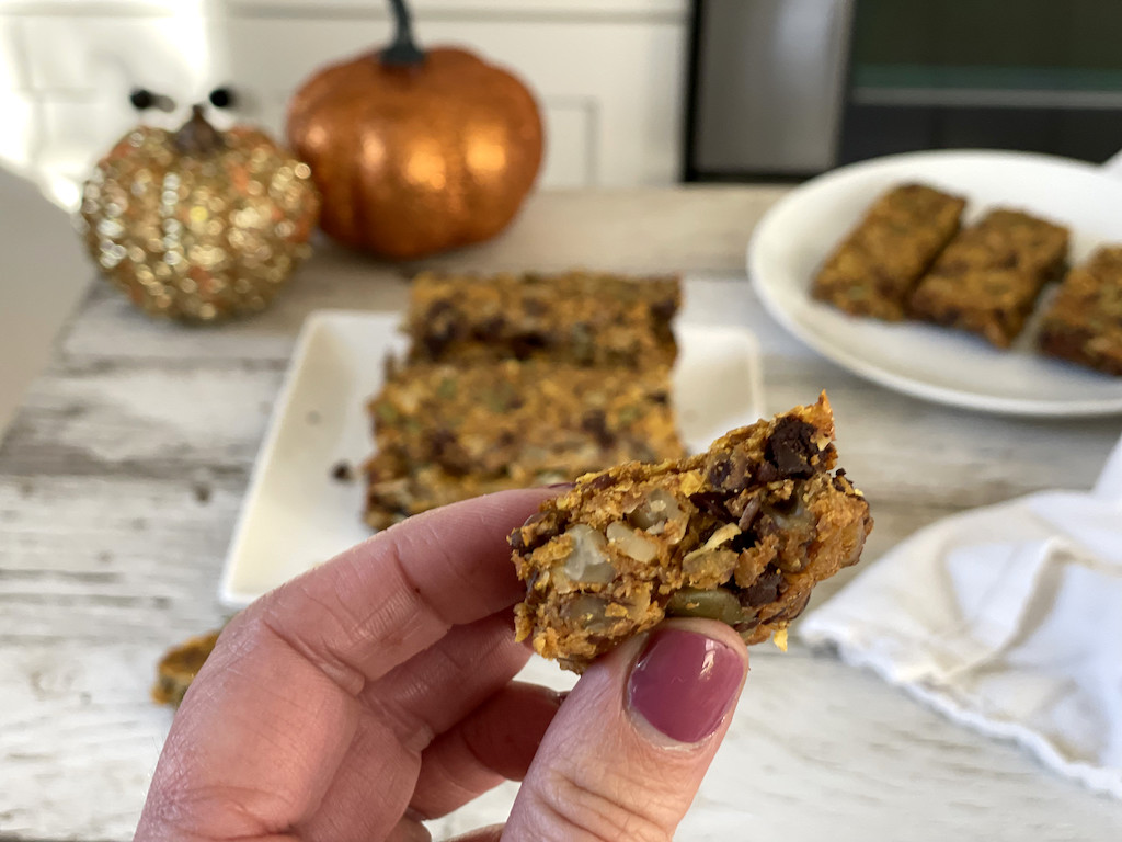 holding keto pumpkin bar 