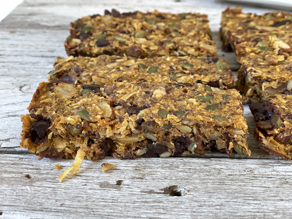 keto pumpkin bars sliced on table 