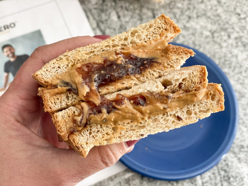 peanut butter and jelly sandwich made with Hero Bread Seeded Bread