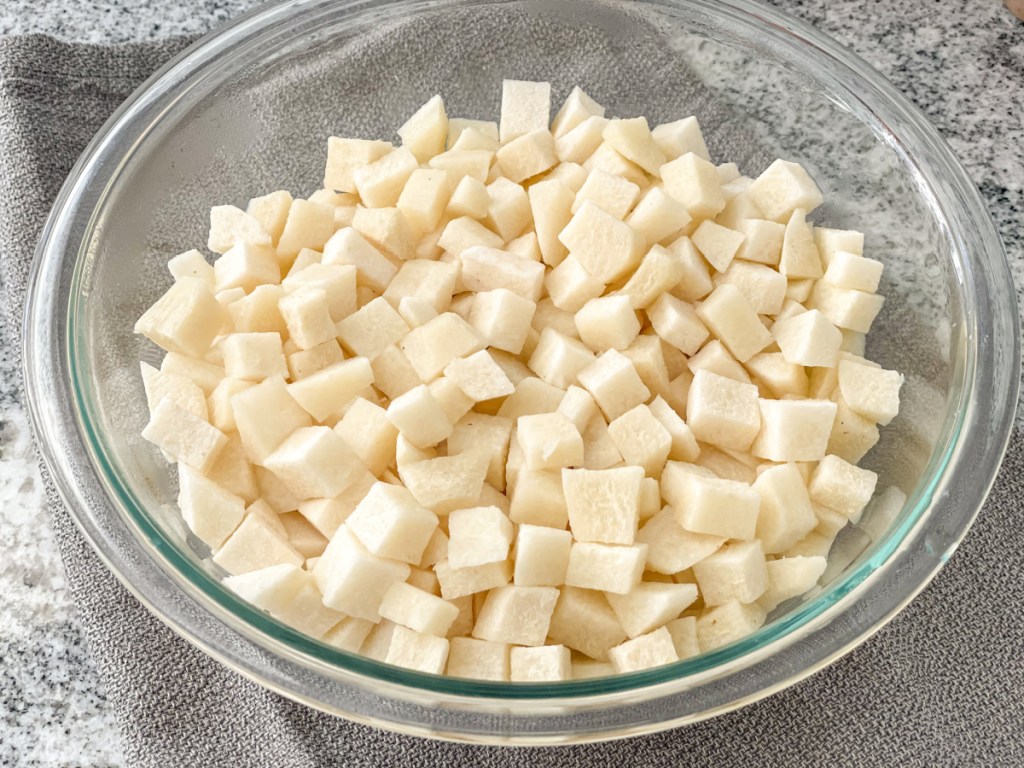 bowl of chopped jicama