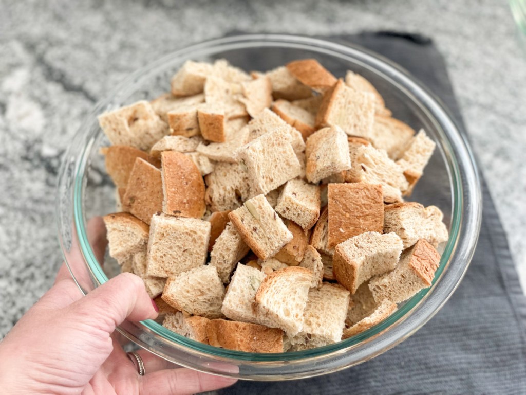 Hero Seeded Bread cubes in a bowl