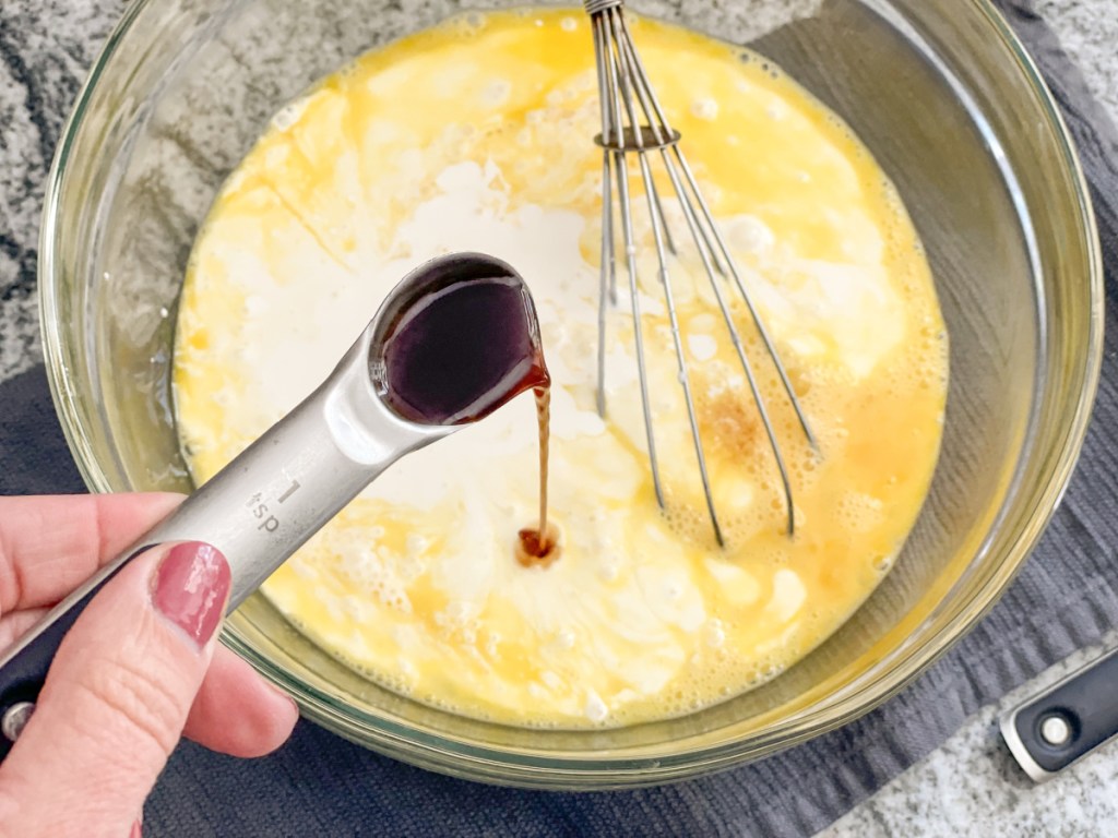 adding vanilla to egg heavy whipping cream mixture