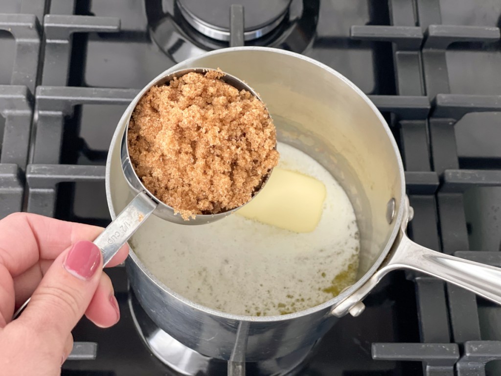 adding keto brown sweetener to saucepan with butter