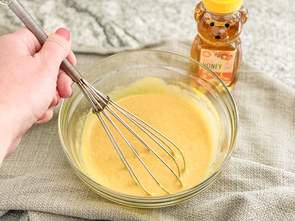 whisking keto honey mustard dipping sauce