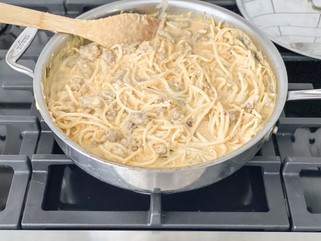 keto pumpkin alfredo in skillet