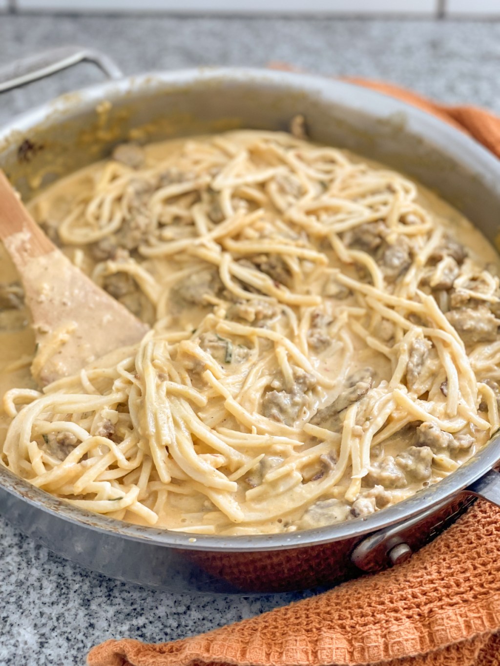 keto pumpkin Alfredo in skillet